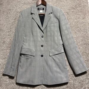 Levine Classics Woman’s Black White Plaid Rayon Blend Button Up Blazer Size 6